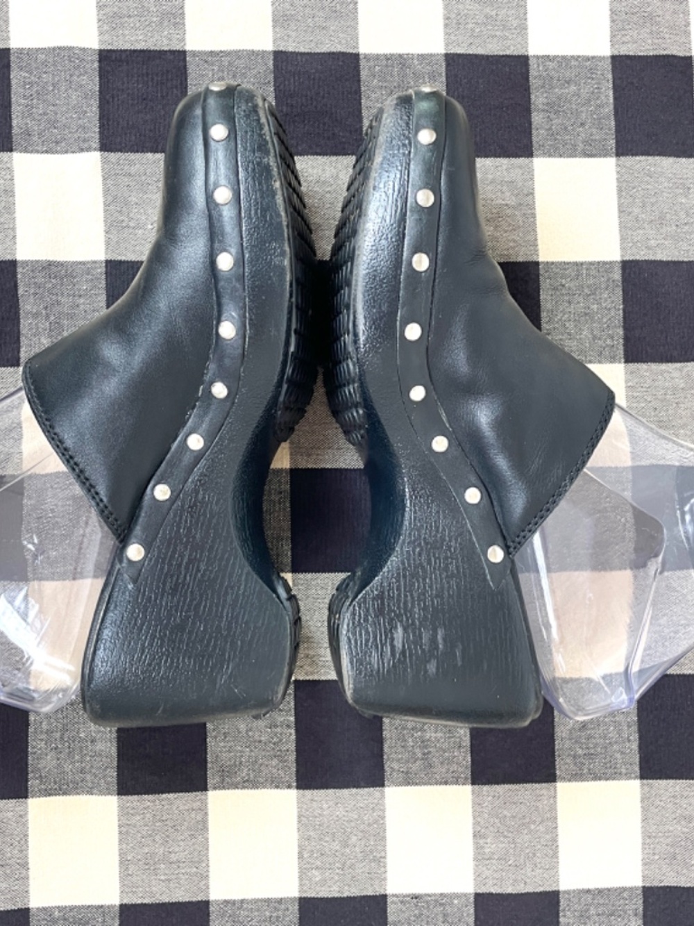 Cherokee VTG Black Leather Studded Platform Clogs, 7.5 Fair Used Condition - Picture 9 of 17